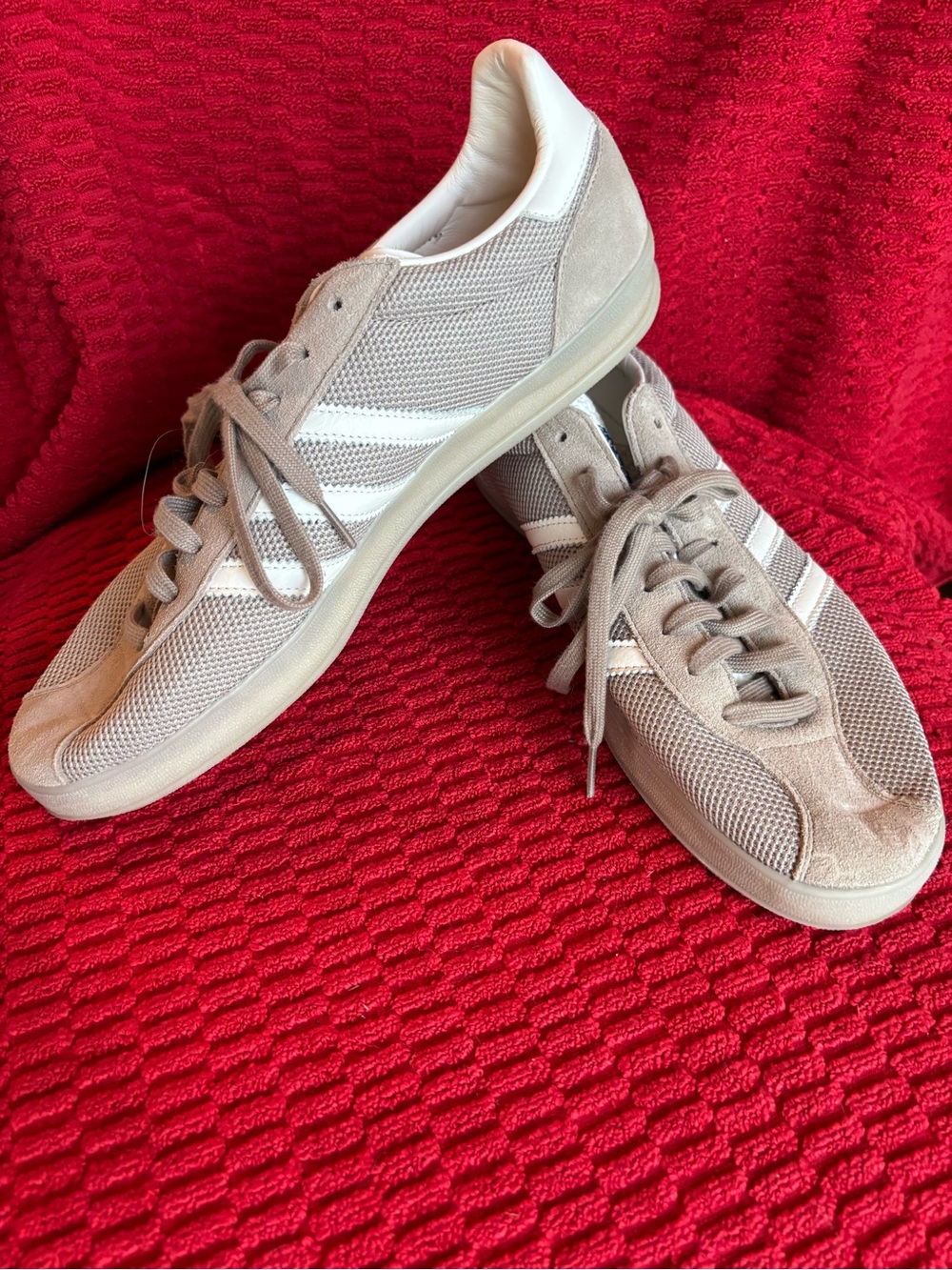 adidas Beige and White Mesh Suede Low-Top Sneakers